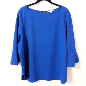 Green Envelope Blue Top with Ruffle Sleeve Size 2X
